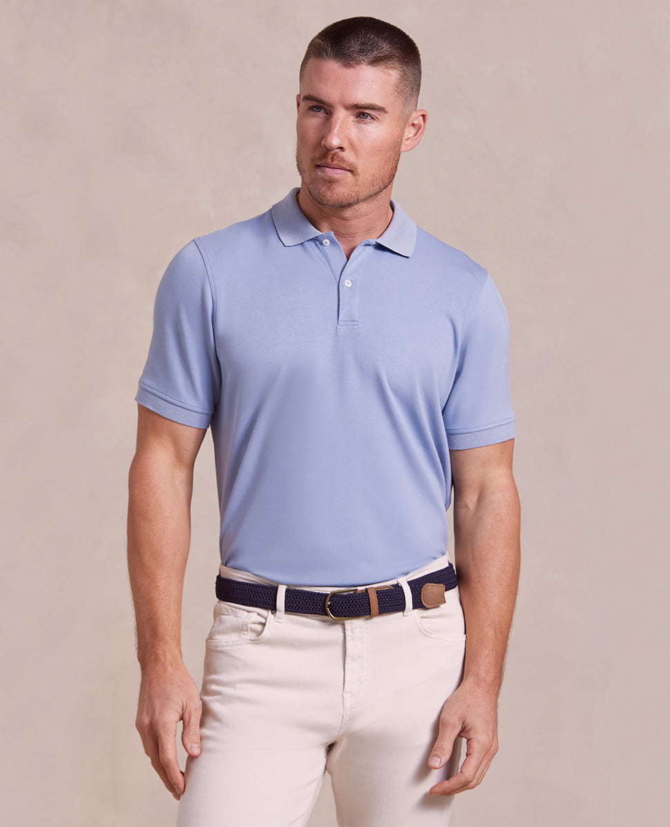 The Holden - Sand Washed Double Knit SS Polo - Sky Blue